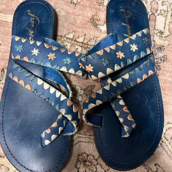 Free People Leather Bella Caia Crocheted Sandals in Blue - Picture 4 of 5
